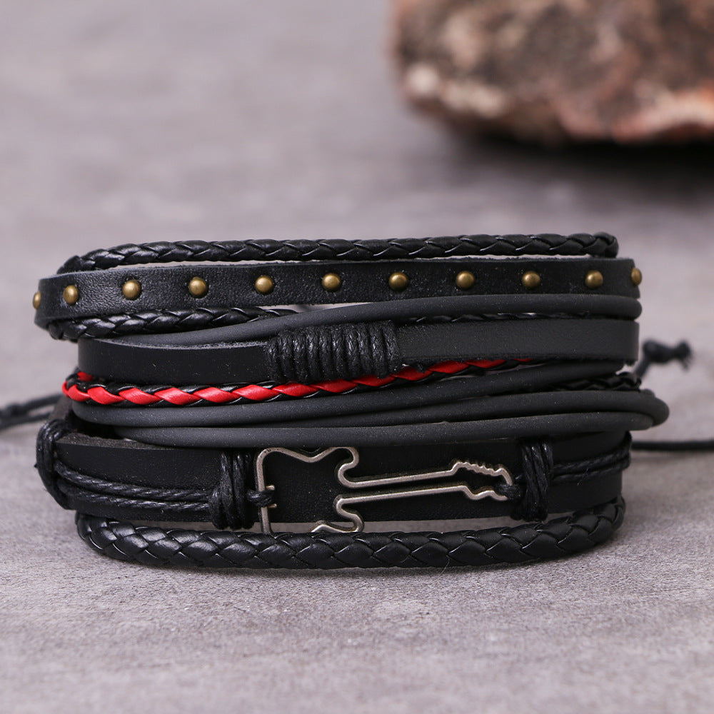 Multi-Layer Leather Bracelet Black Men