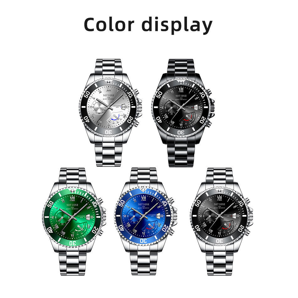 Waterproof Green Submariner Fashion Steel Luminous Calendar Quartz Watch Cross-Border