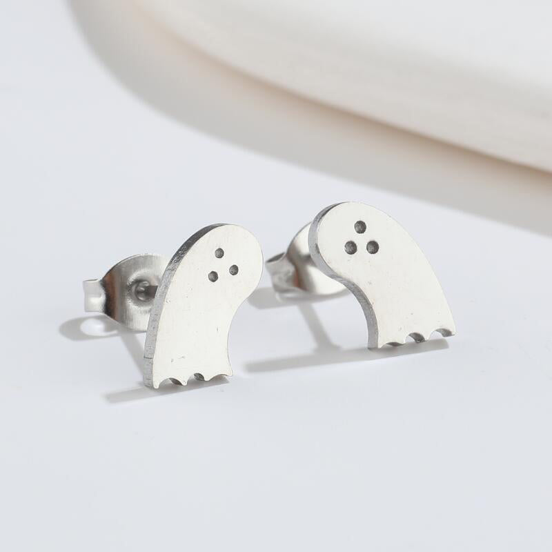 Funny Silver Ghost Stud Earrings