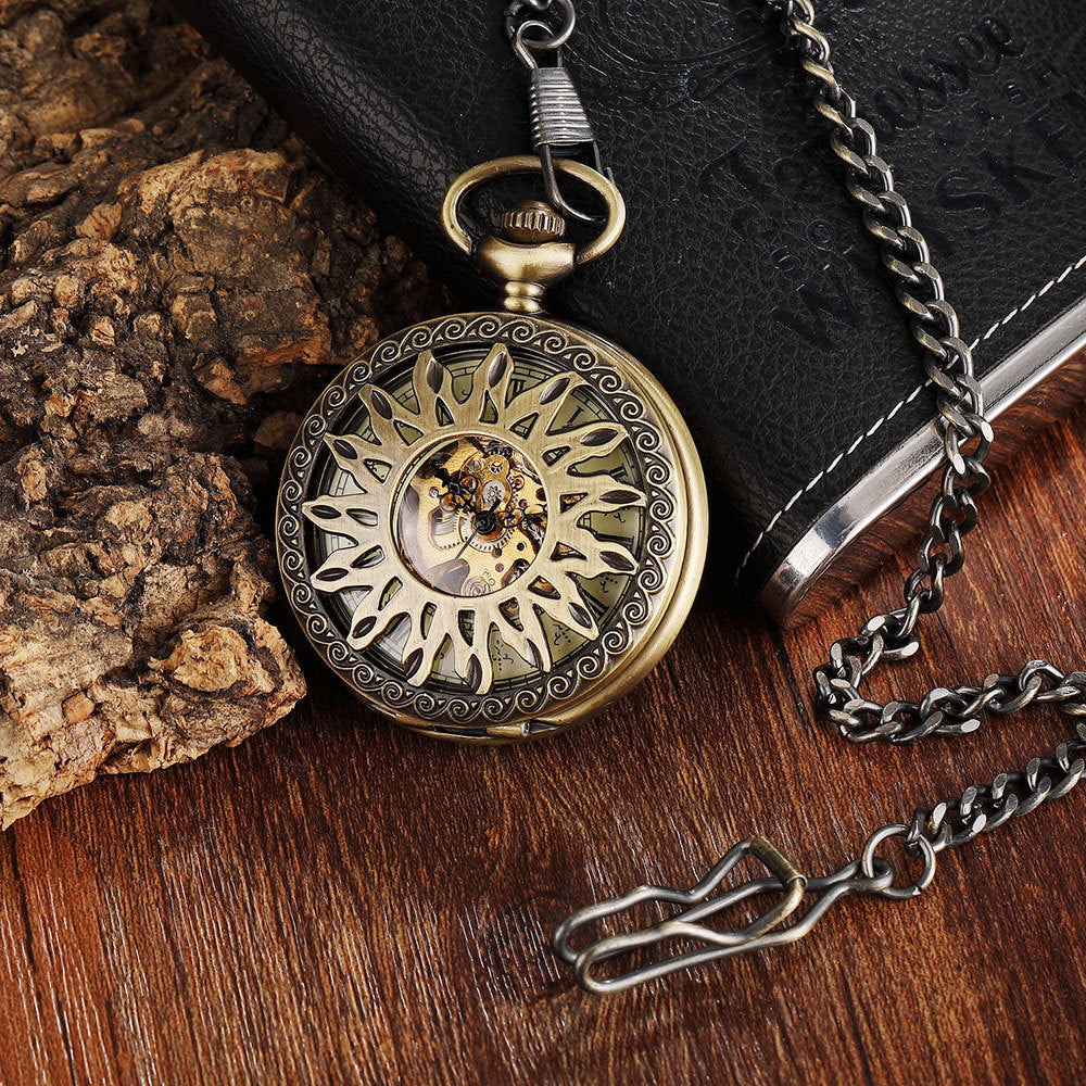 Vintage Men's and Women's Engraved Hollow Automatic Mechanical Pocket Watch