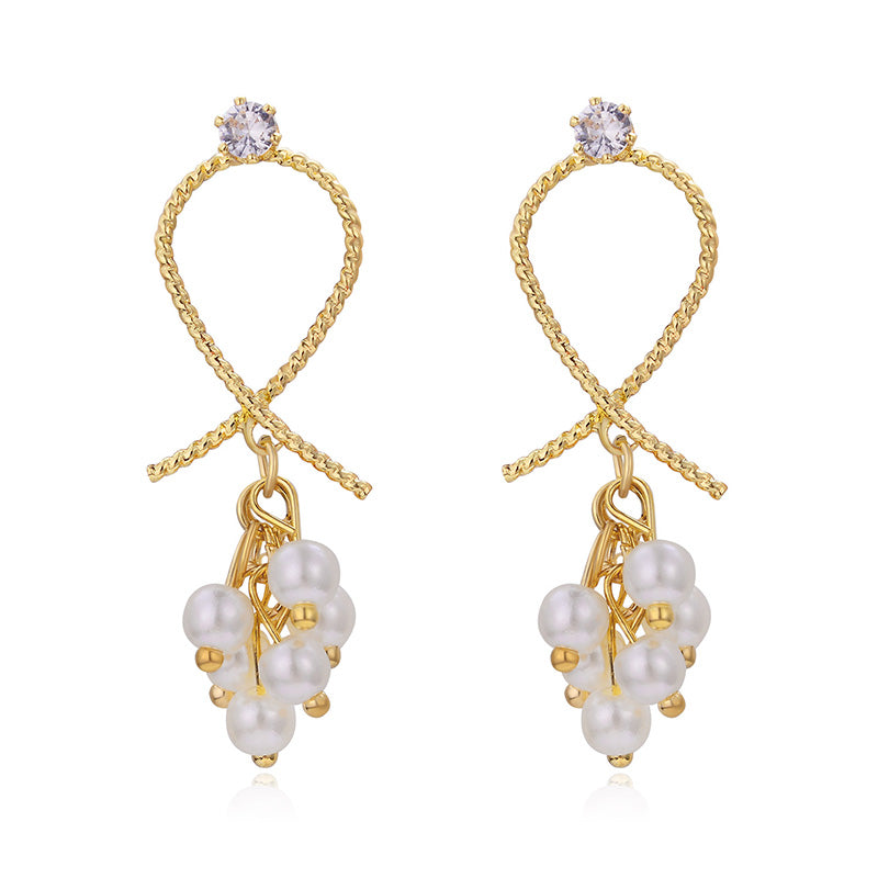 European And American Earrings Simple Female Pearl Inlaid Brick Earrings