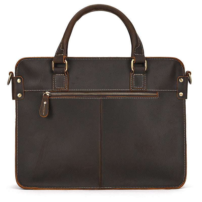 Retro Crazy Horse Leather Briefcase 14-Inch Commuter Business