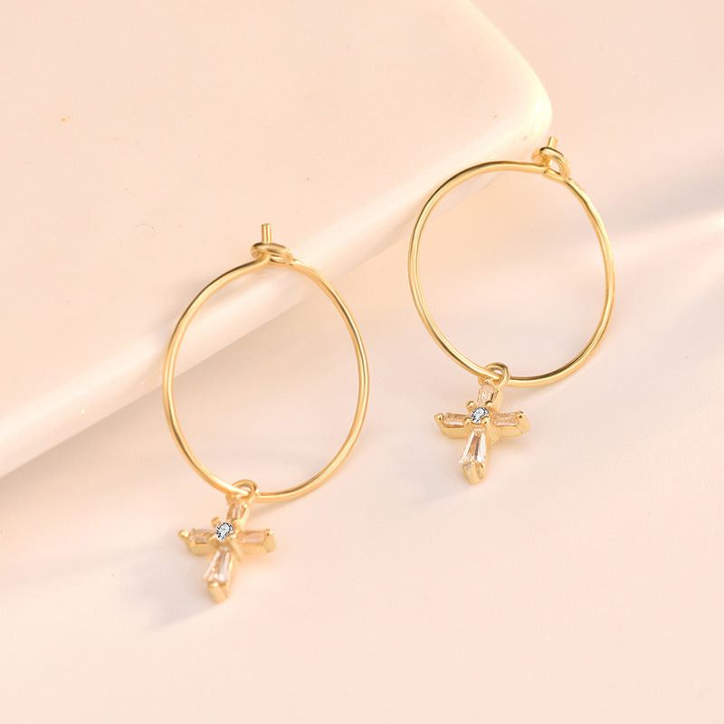 Cold Wind Personality Net Celebrity Creative Diamond Cross Earrings