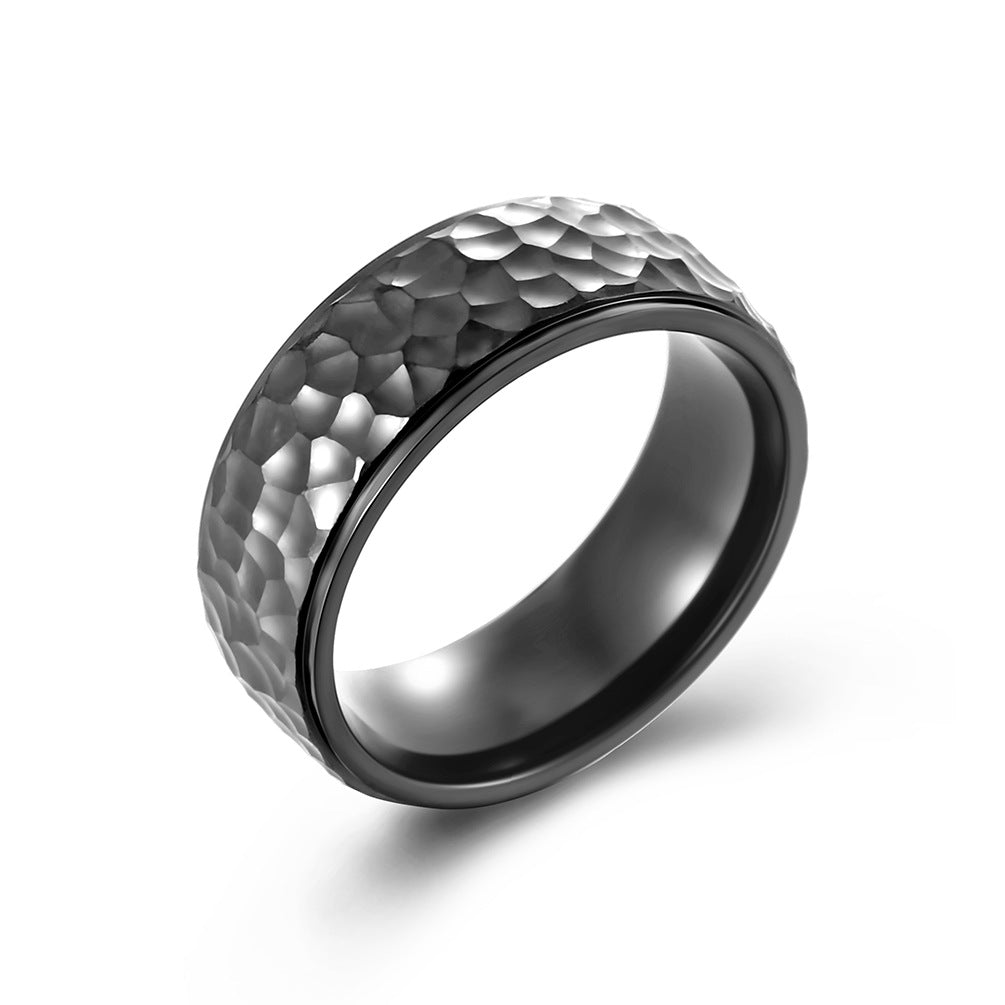 Handmade Beating Pattern Moon Pit Titanium Steel Ring