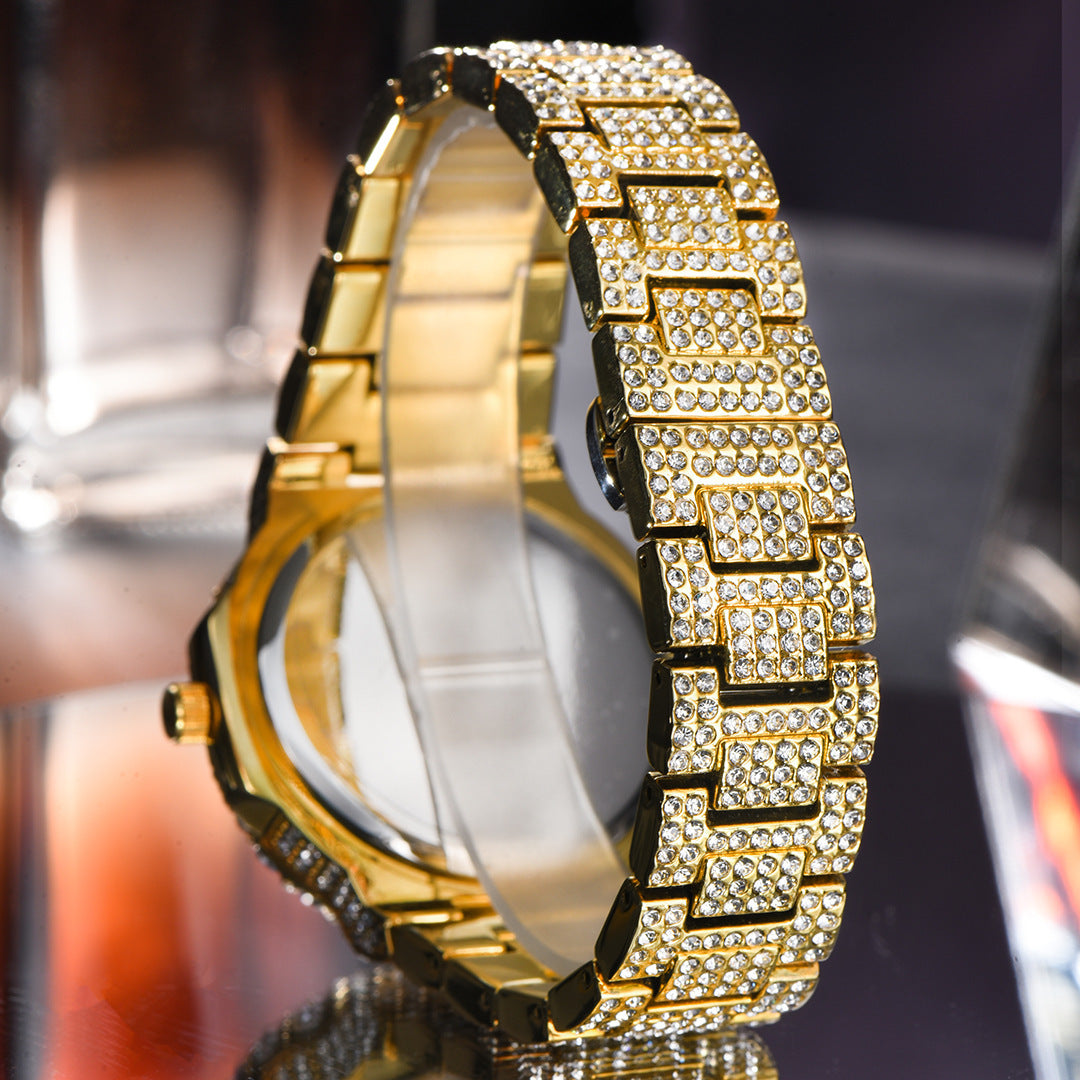 Hip Hop Celebrity Watch With Full Diamond Design And Quartz Movement