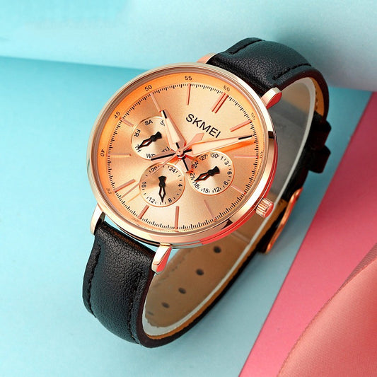 Fashion Six-Pin Genuine Leather Women's Retro Round Quartz Watch