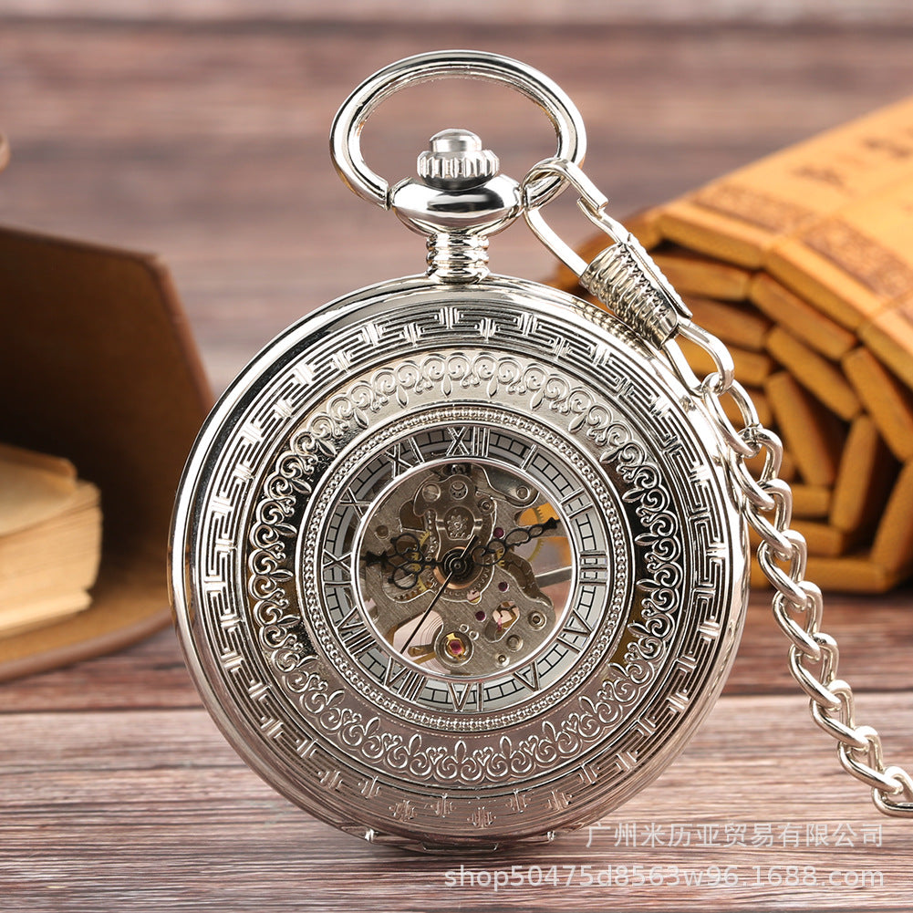 Carved Hollow Digital Mechanical Pocket Watch