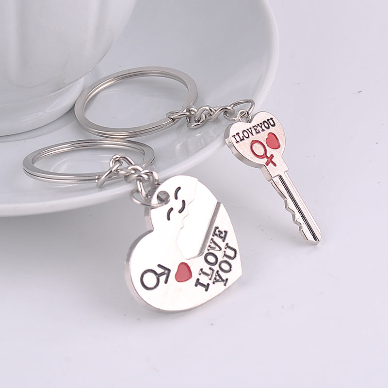 Heart-Shaped Keychain English Secret Love Keychain Couple Keychain