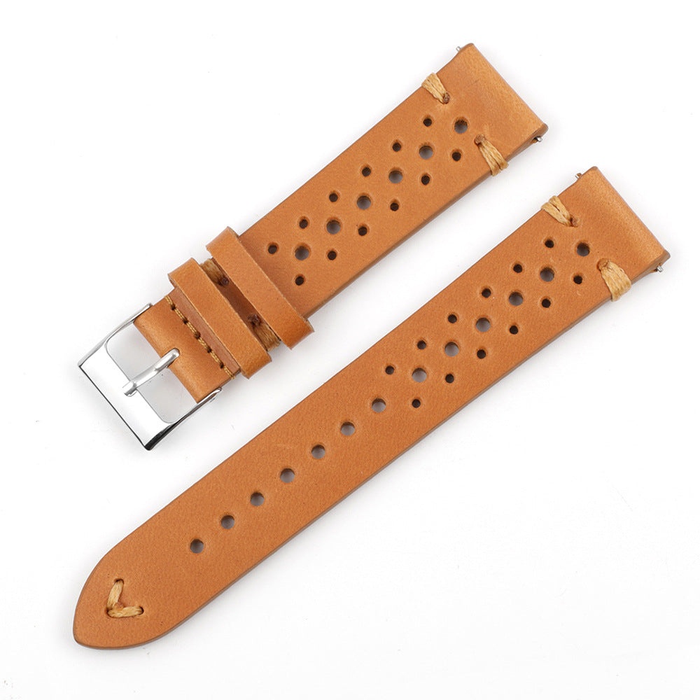 Gray-Blue Multi-Hole Stitching Leather Watch Band