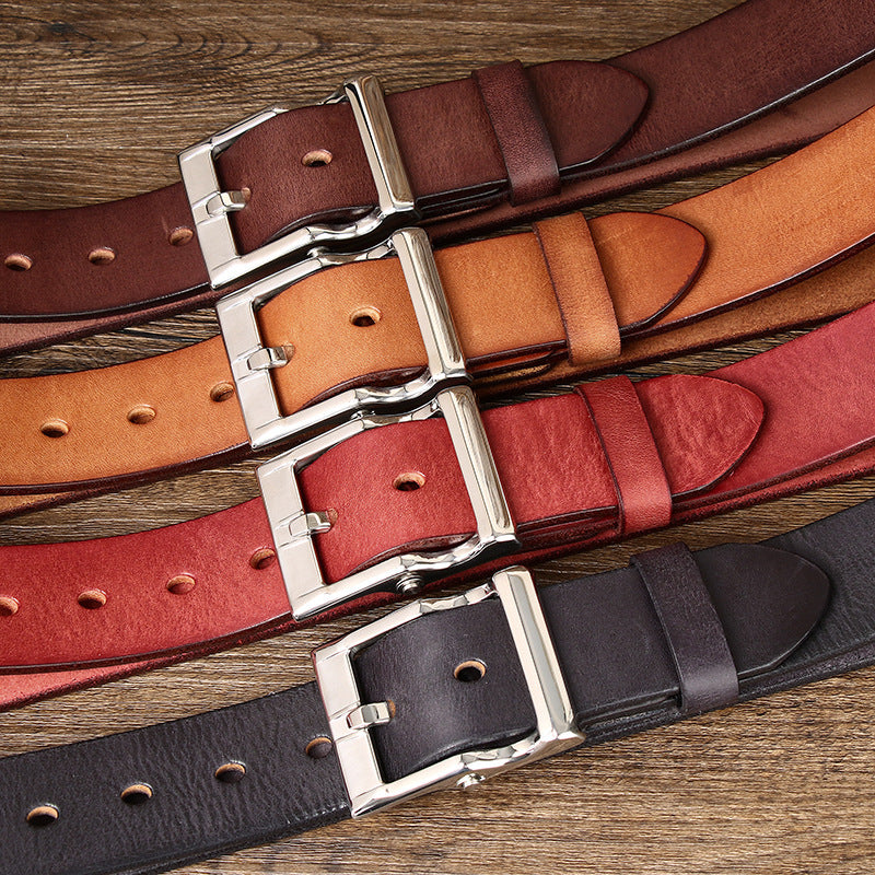 Men's Retro Leather All-Match First Layer Cowhide Stainless Steel Buckle Belt