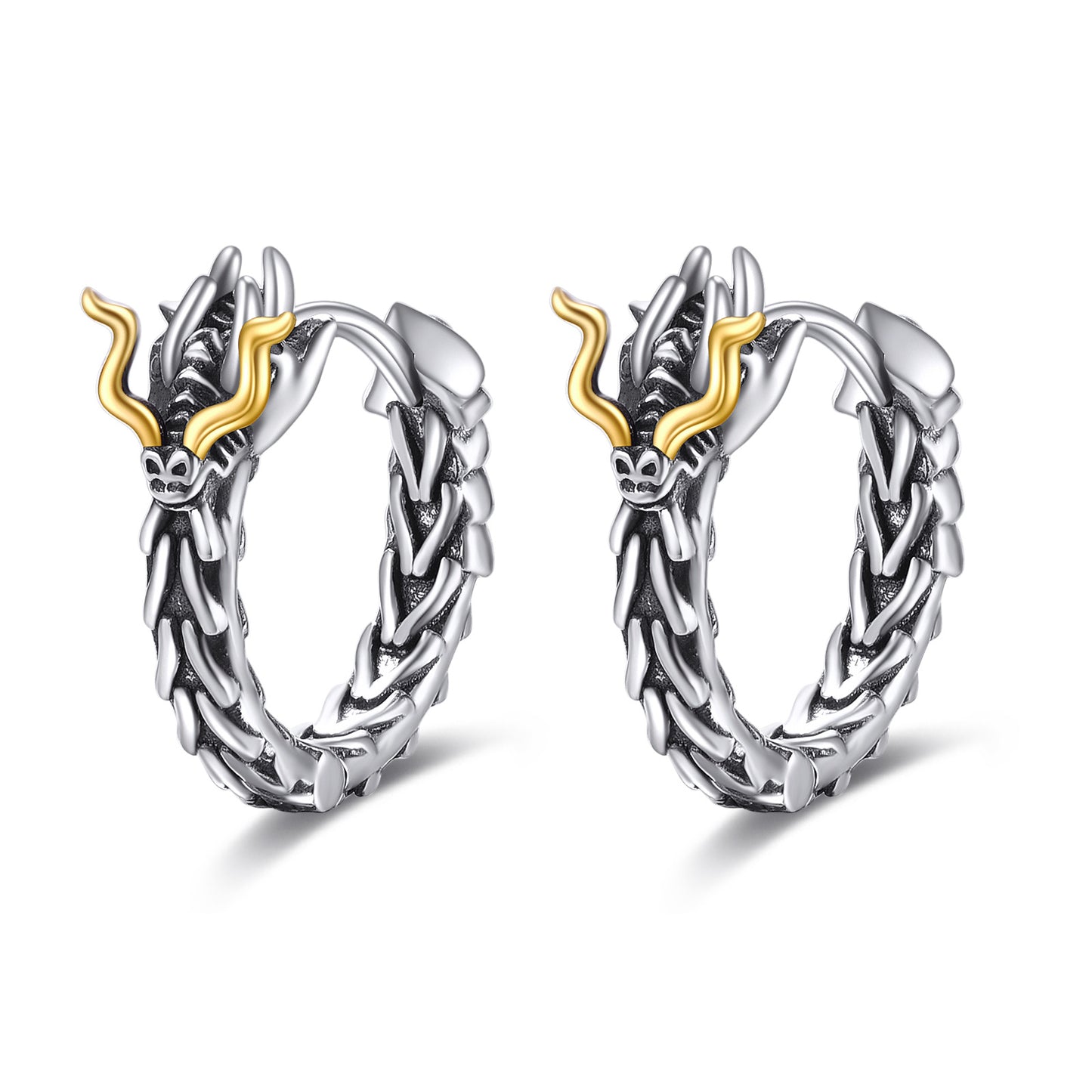 Sterling Silver Dragon Hoop Huggie Earrings Jewelry Gifts For Men