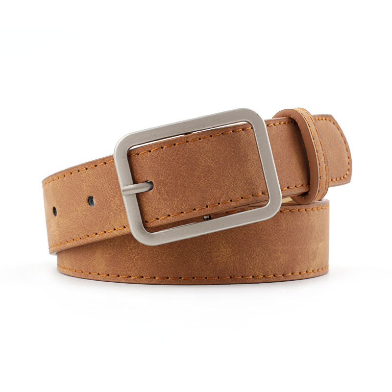 Simple And Versatile Square Buckle PU Leather Belt For Students